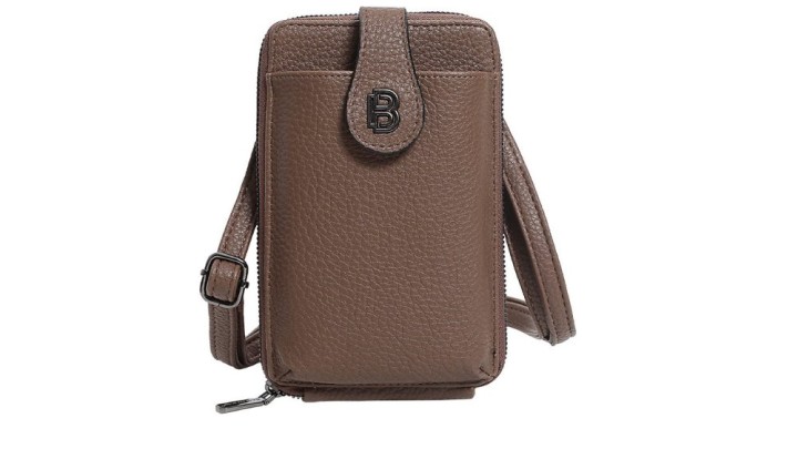Women’s Crossbody Phone Bag – Premium Brown-Beige Leather, Multi-Pocket Design