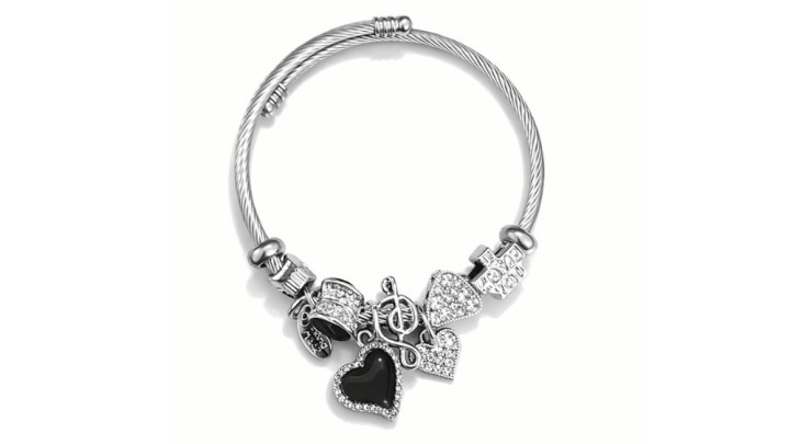 💫 Pandora Style Bracelet – Black Heart & Music Note Charms