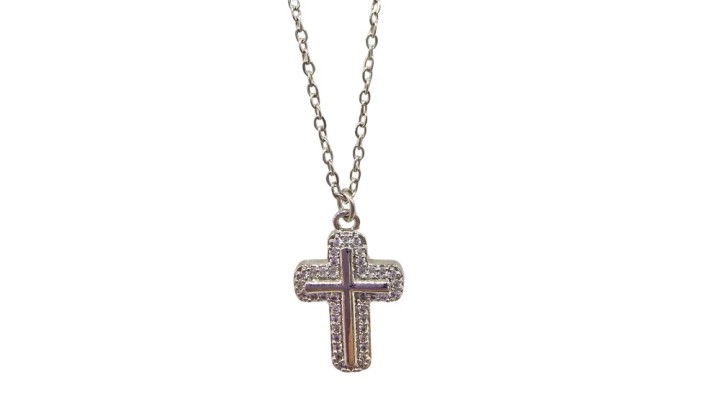 Cross Small Silver – Stainless Steel Necklace, Pave Design