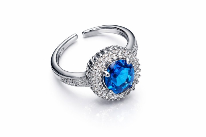 Silver Stainless Steel Ring with Blue Heart Crystal
