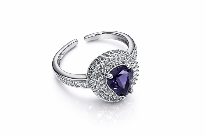 Silver Stainless Steel Ring with Purple Heart Crystal