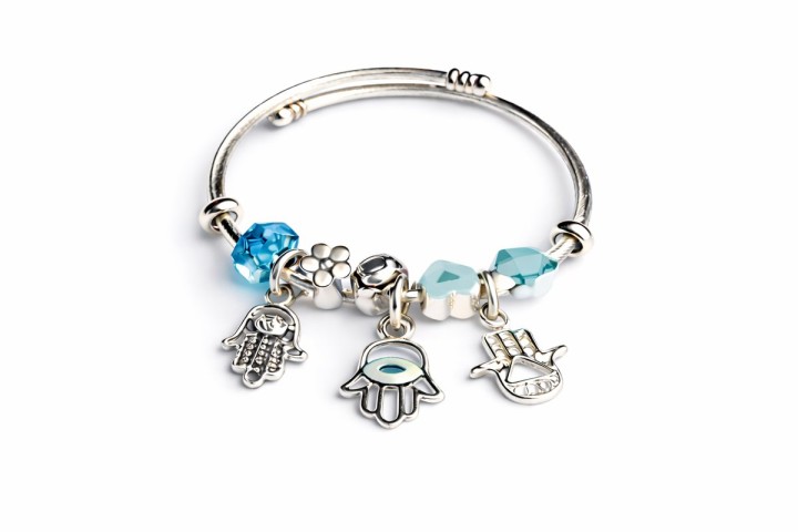 💫 Pandora Style Bracelet –Light Blue Hamsa Hand and Evil Eye