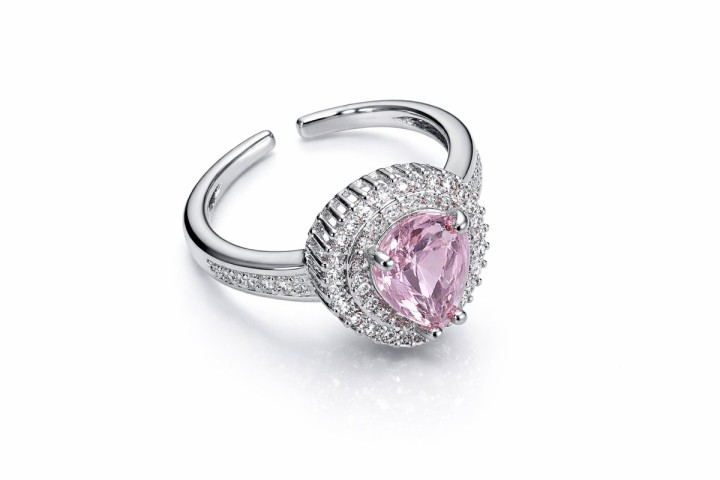 Silver Stainless Steel Ring with Pink Heart Crystal