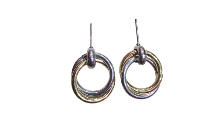 Two-Tone Interlocking Rings Drop Earrings