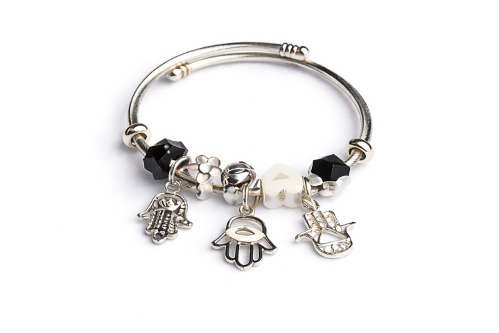 💫 Pandora Style Bracelet –Balck & white Hamsa Hand and Evil Eye