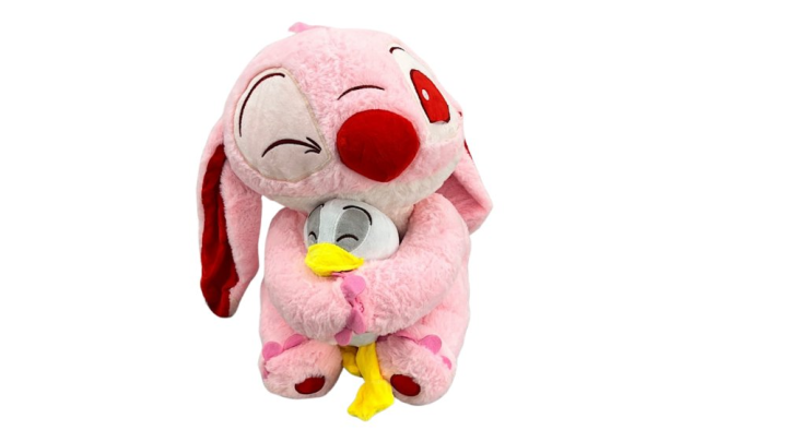 Disney Angel Plush Hugging Duck – Cute Pink Lilo & Stitch Soft Toy