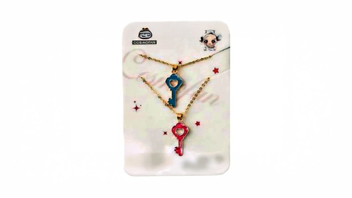 Kids Necklace Set – Heart Key Design (Blue & Red