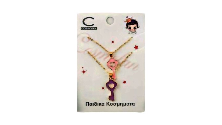 Kids Necklace Set – Heart Key Design (Pink & Purple)