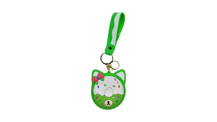 Green Donut Cat Coin Purse Keychain