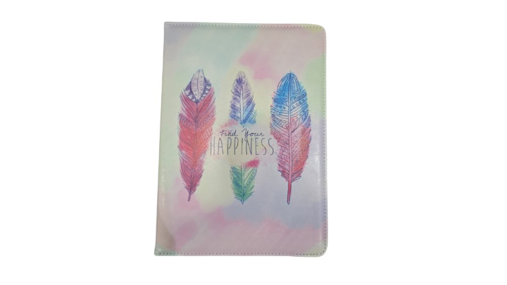 Feather Tablet Case 10–10.5 inch – Pastel Design “Find Your Happiness”