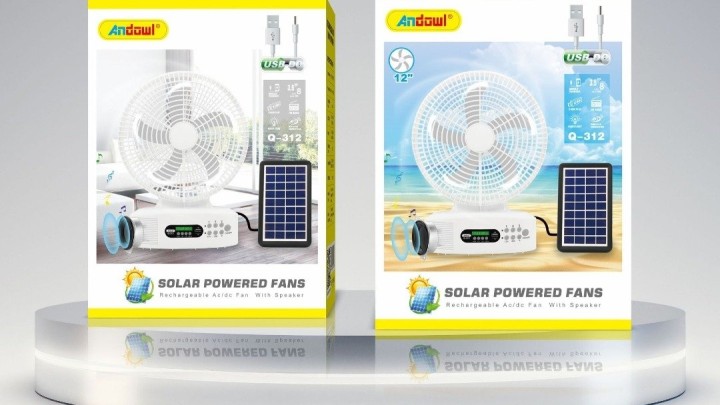 Andowl Q-312 Solar Powered Fan with Speaker (12”)