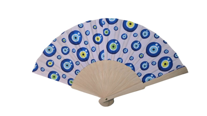Evil Eye Folding Fan – Colorful Blue & Green Design