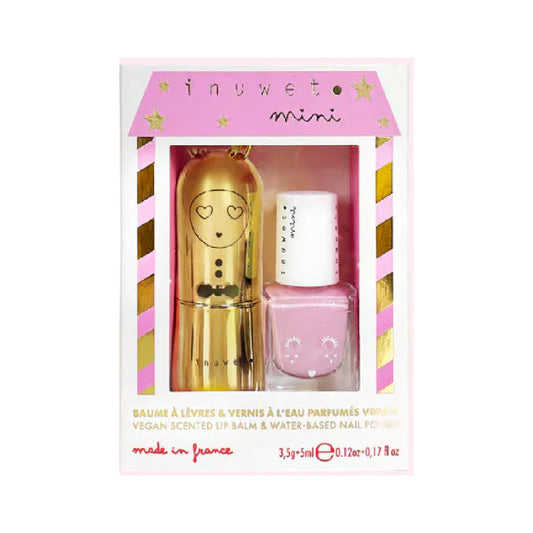Set Lip Balm Metal Gold And Pink Nail Polish