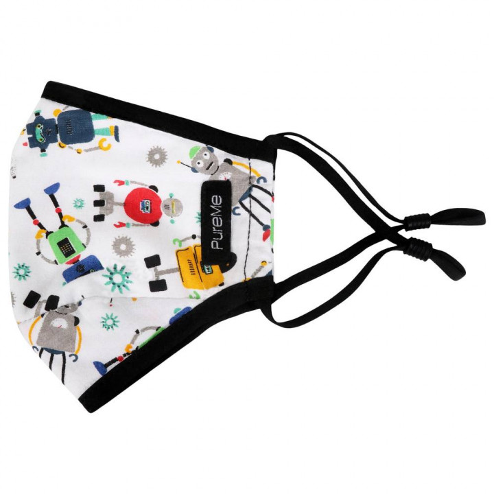 PureMe Reusable / Adjustable Mask Kids 2 pcs N95 filters inside the package / Robot Print