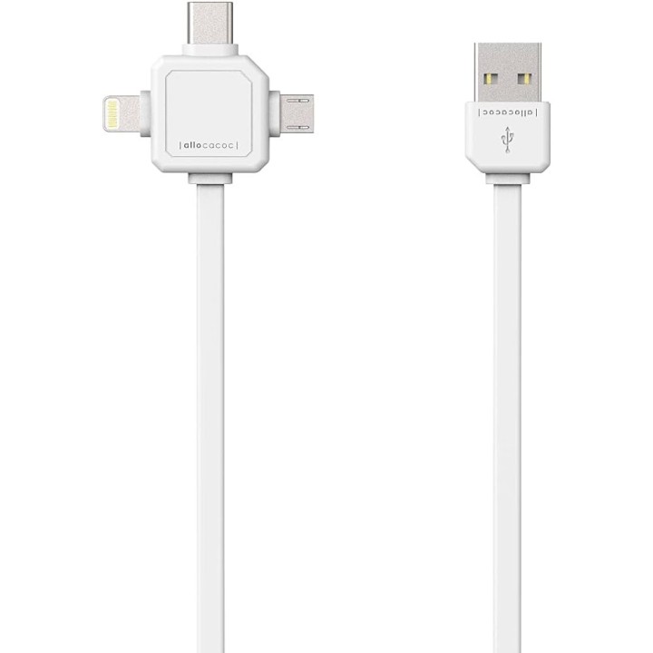 Allocacoc USB cable 3 in 1  WHITE 1.5m