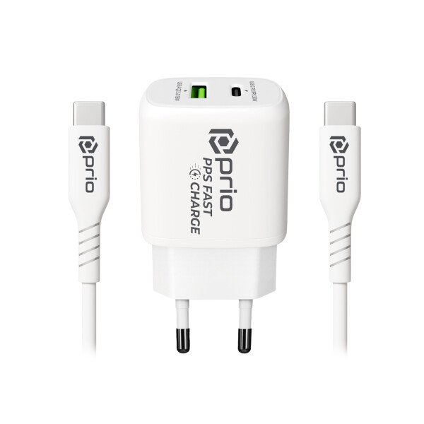 prio Charging  Data Transfer Set 30W Charger + USB C - USB C cable white