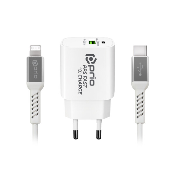 prio MFi Fast Charging Set 20W Dual Wall Charger + Lightning cable white
