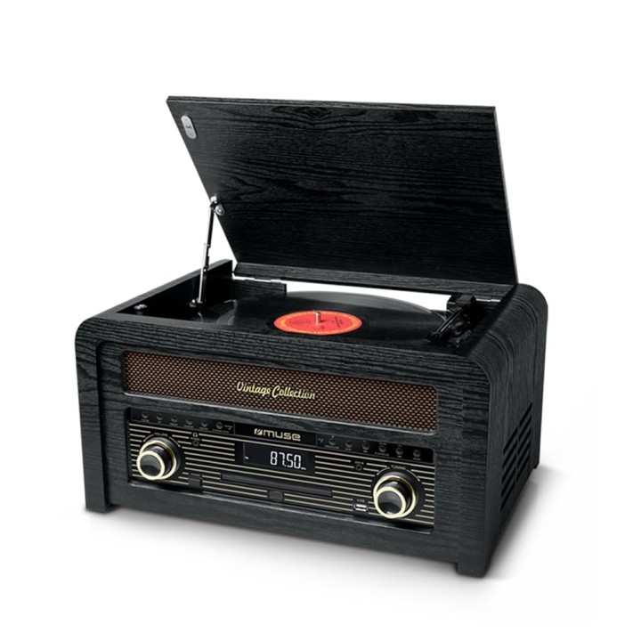 Muse Vintage Style Turntable Micro System Black