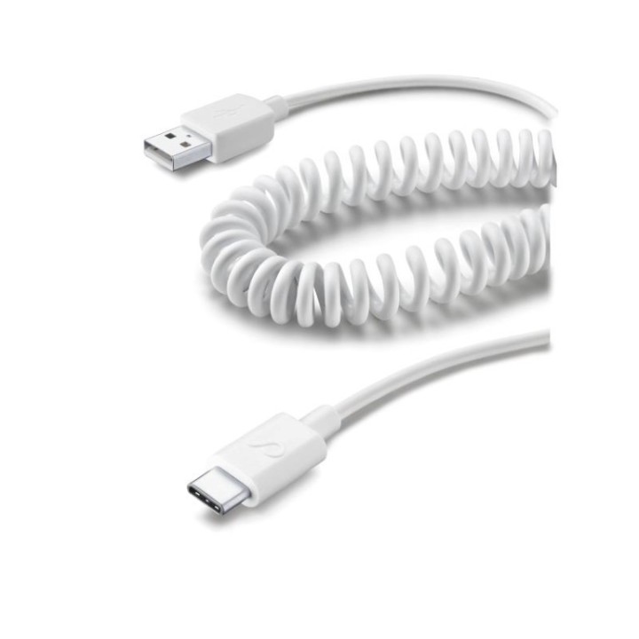 USB CABLE COILED TYPE-C WHITE