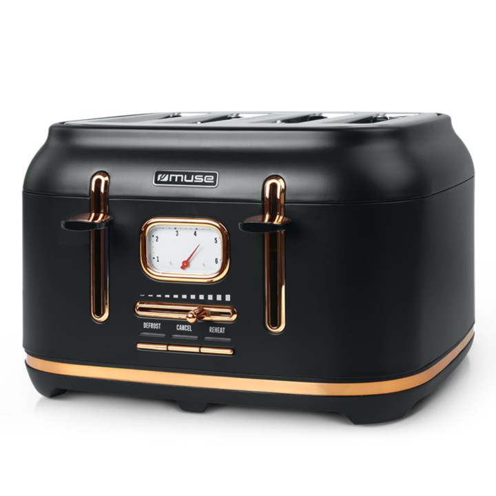 Muse Retro 4 Slice Stainless Steel Toaster 1800W Black