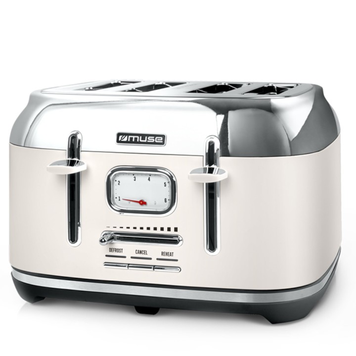 Muse Retro 4 Slice Stainless Steel Toaster 1800W White