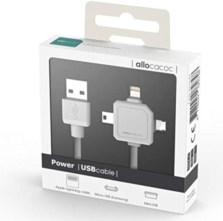 Allocacoc USB Cable 3-in-1 USB C/Micro/Lightning Grey