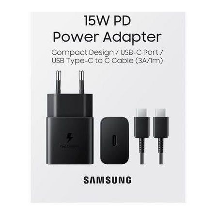 Samsung Wall Charger 15W, 2A, 1 x USB-C, with USB-C Cable, Black EP-T1510XBEGEU