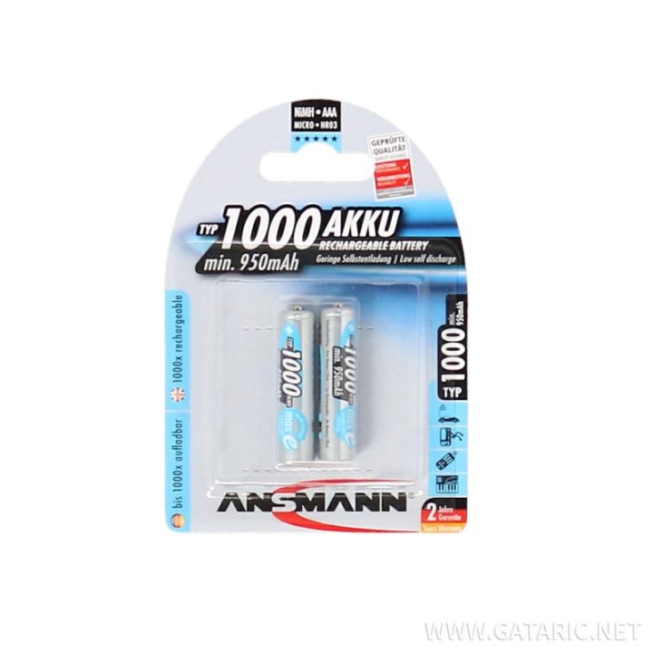 ANSMANN Micro - AAA 1000mAh - 2 Pack, NiMH Rechargeable Batteries