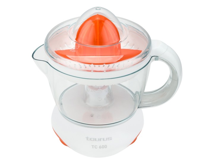 TAURUS ELECTRIC JUICER TC 600, 40W, 0.7L, TWIST BOTH WAYS, REMOVABLE, PROTECTIVE COVER, WHITE ORANGE