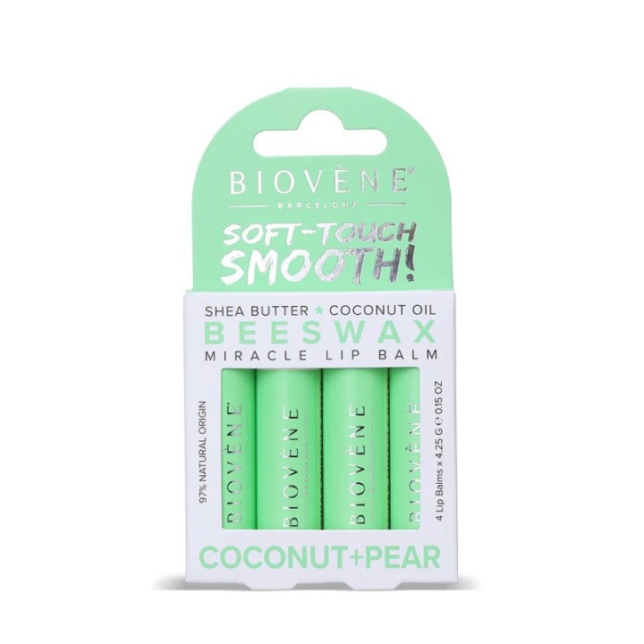 Biovene Beeswax Coconut & Pear Miracle Lip Balm 4Pack