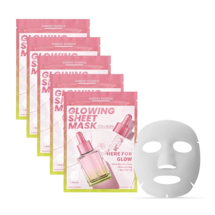 Sunday Essence - Here For Glow Collagen Sheet Maskin1004 - 5 Sheets
