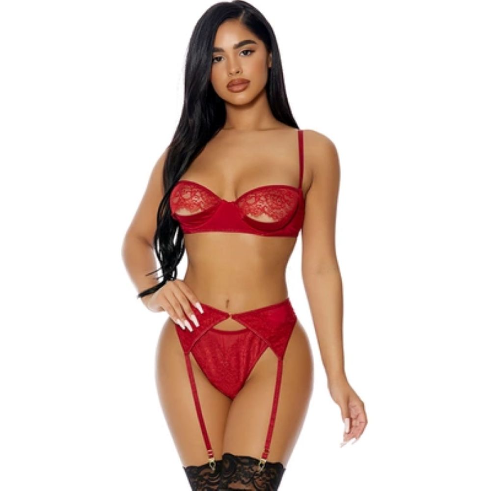 FORPLAY - 3 PCS LINGERIE SET S/M WINE RED