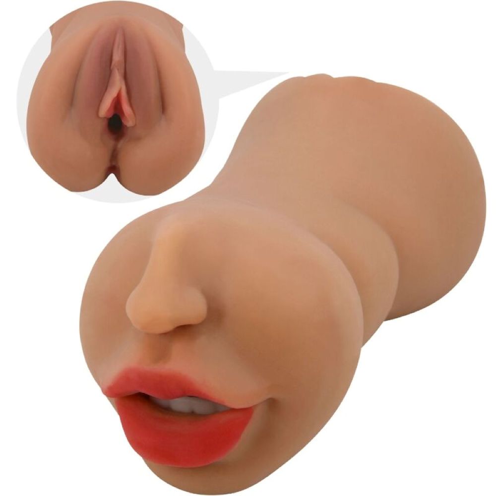 ZOEY - DUAL ENTRY MOUTH AND VAGINA MASTUBATOR MARRONE