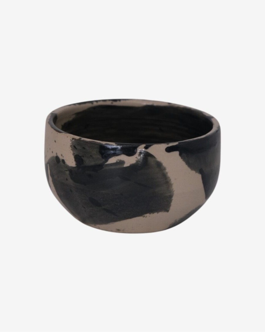 Sampa Bowl Beige Glossy Black Brush Strokes