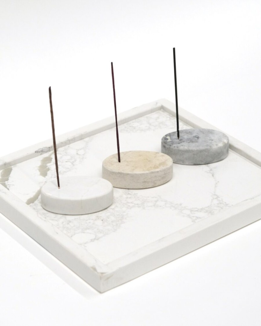 Marble Incense Holder / Grey / Oval / Small