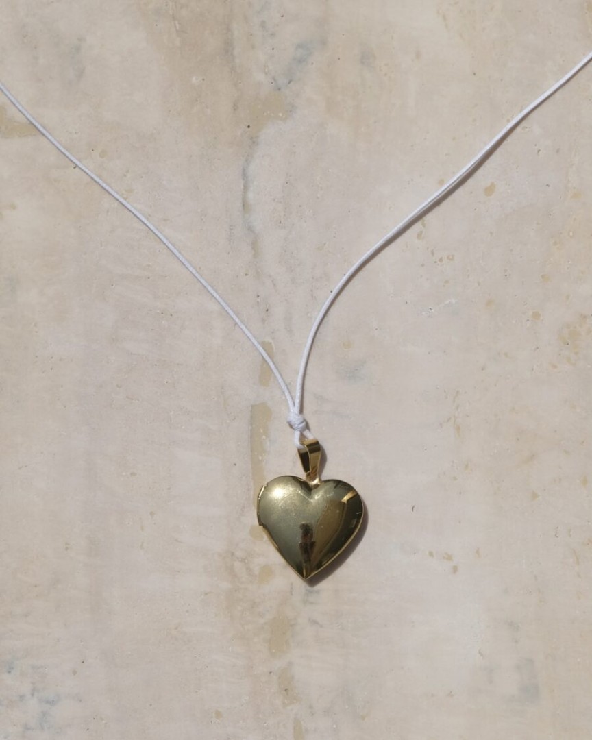 Gold Metal Heart Necklace / White Cord