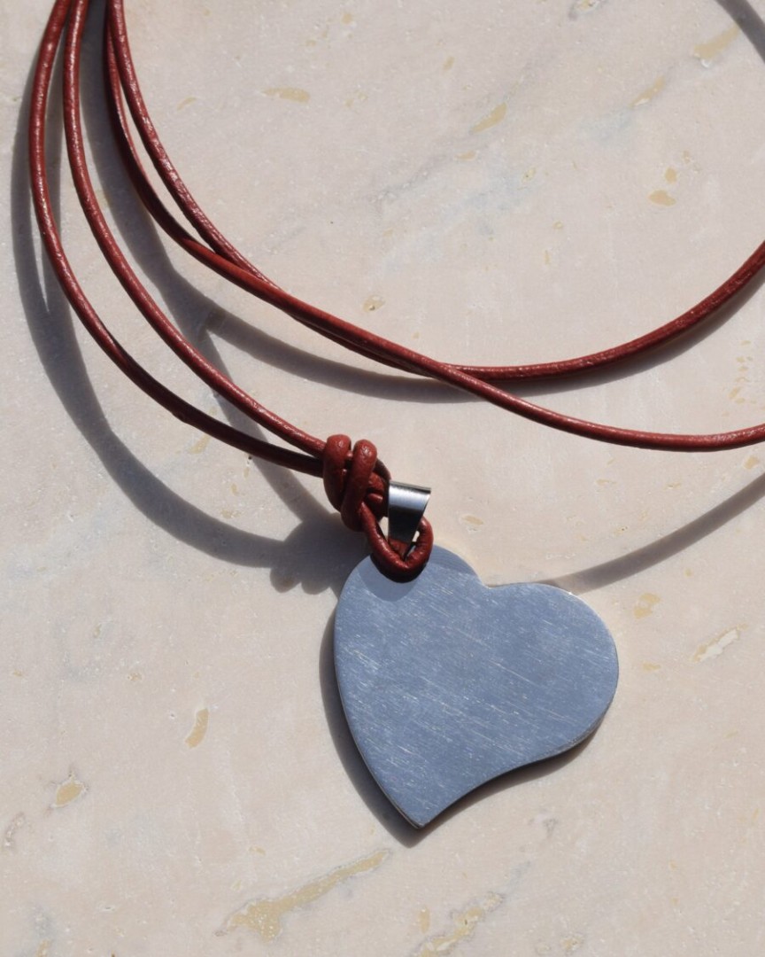 Metal Heart Necklace / Red Leather Cord