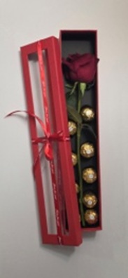 1 first quality Red rose,9 Ferrero Rocher in a box