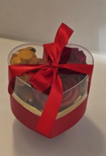 1 Red forever roses , I heart candle ,1 Tedy bear in a heart box