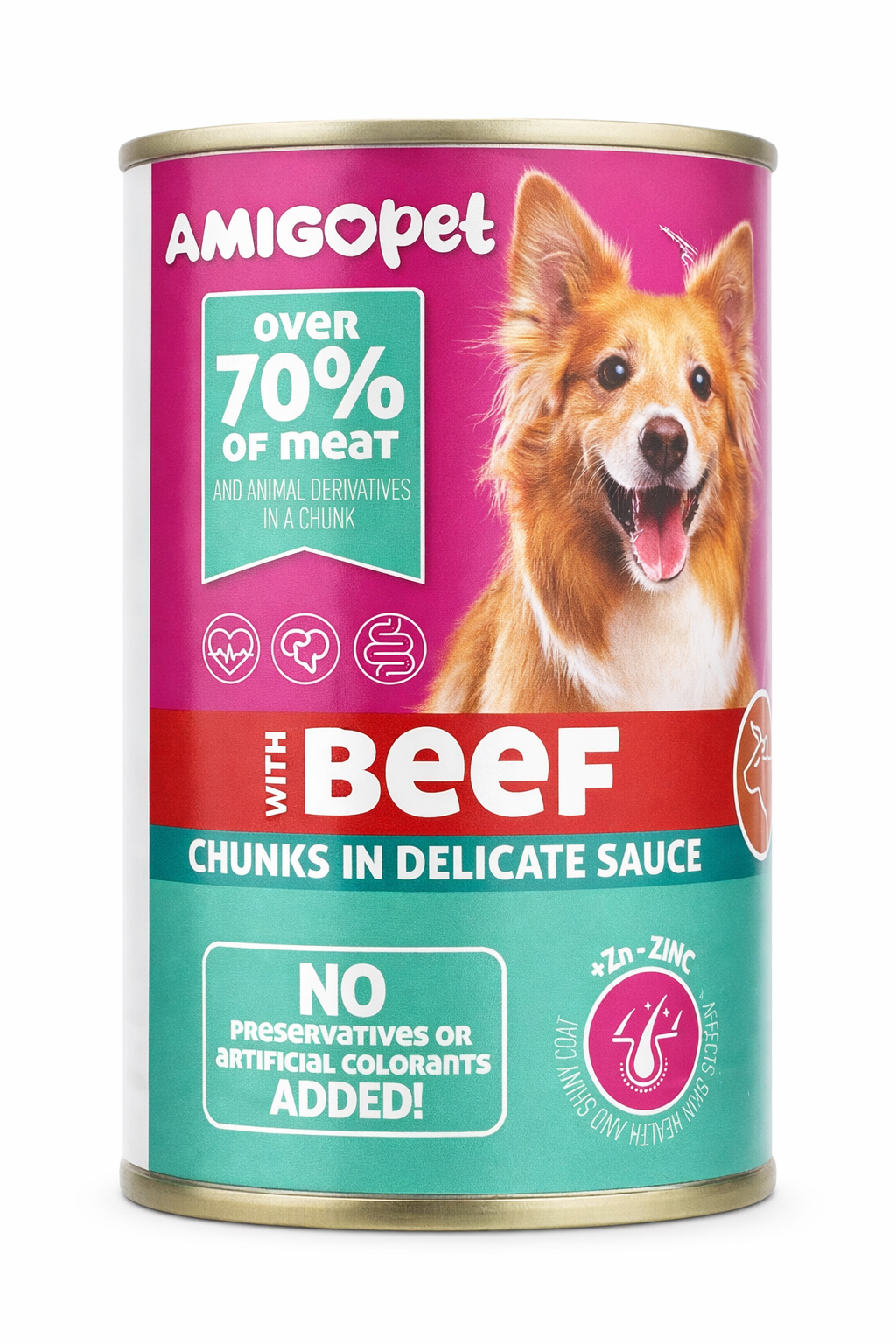 Amigo dog beef Αmigo κονσέρβες σκύλου, κομμάτια σε σάλτσα με γεύση βοδινό. 1250gr
