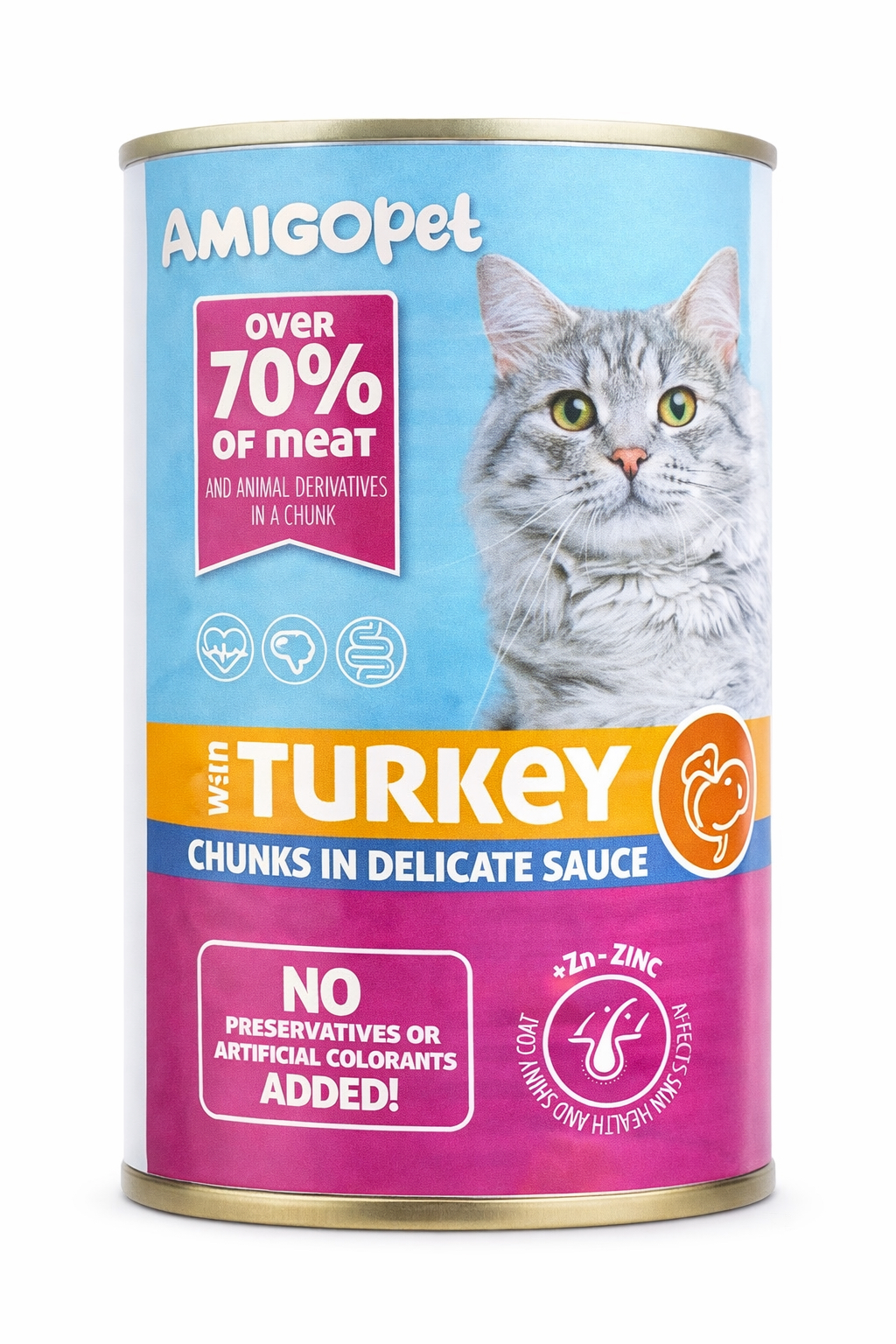 Amigo cat turkey Αmigo κονσέρβες γάτους, κομμάτια σε σάλτσα με γεύση γαλοπούλα. 400gr