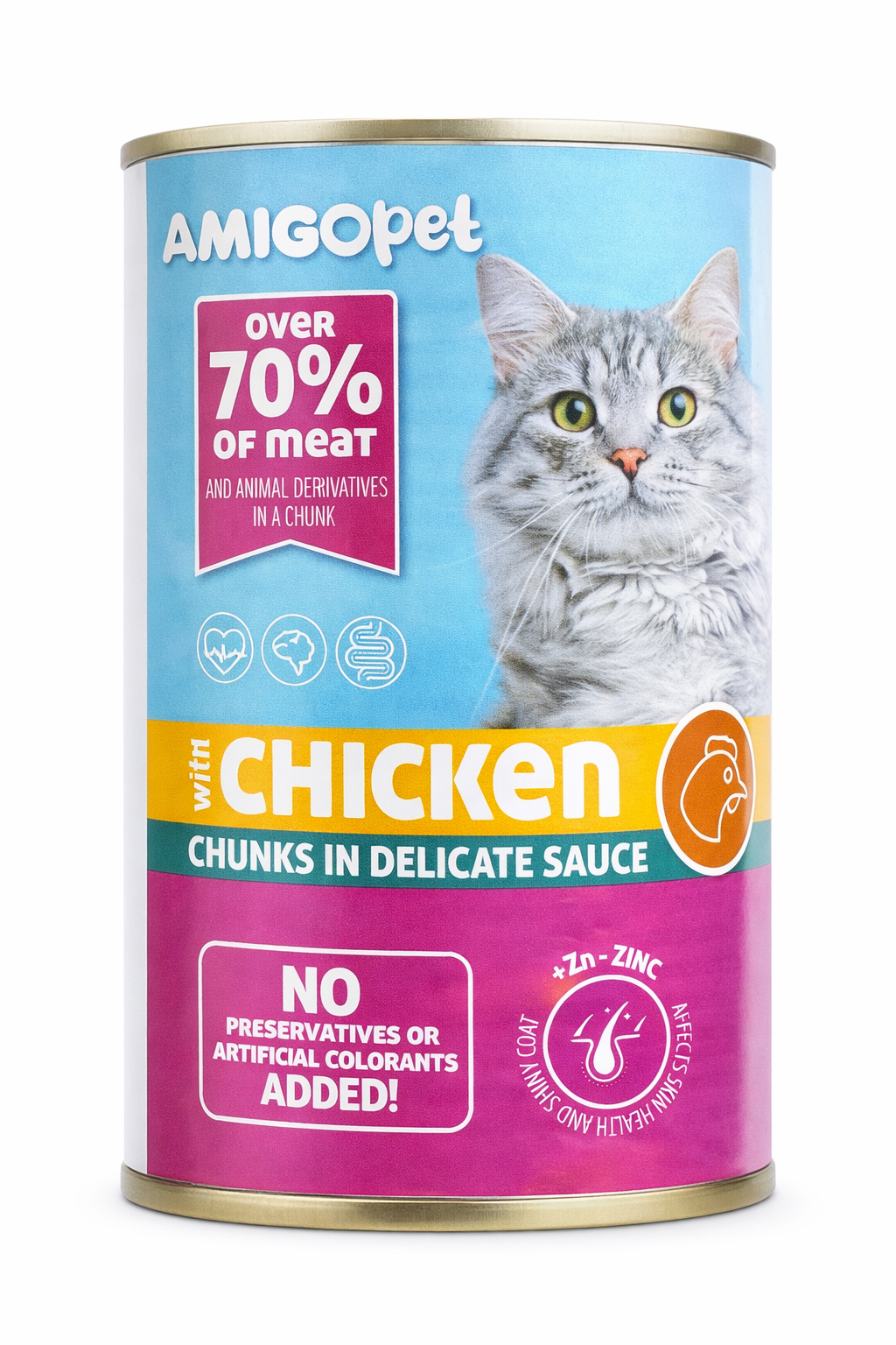 Amigo cat chicken Αmigo κονσέρβες γάτους, κομμάτια σε σάλτσα με γεύση κοτόπουλο. 400gr