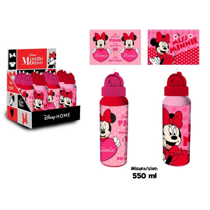 MINNIE ALUMINUM BOTTLE WITH STRAW 550ML