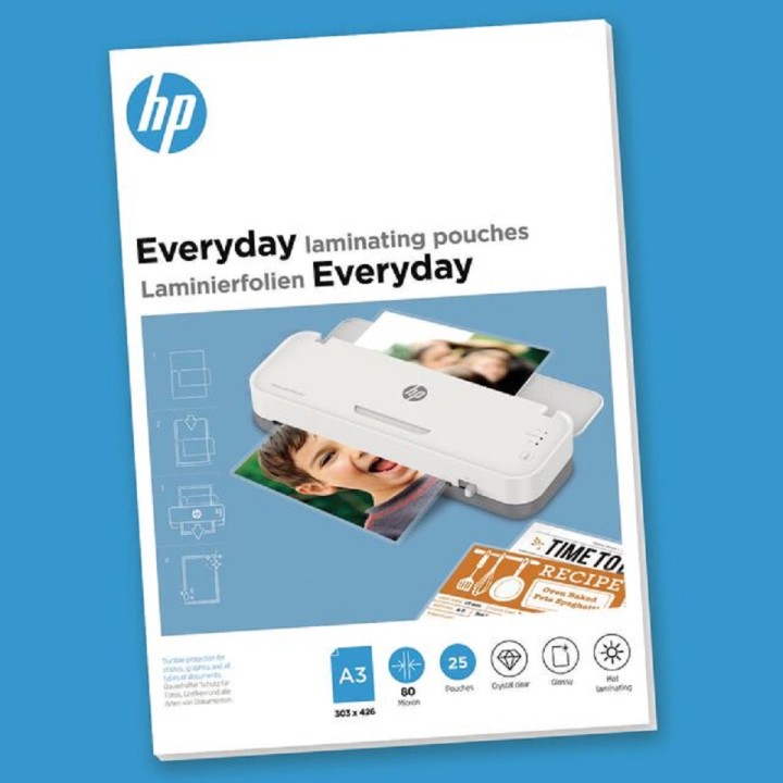 HP Everyday Laminating Pouches, A3, 80 Micron, Pouch Size (mm) 303 x 426, Pouches/Pack x25, 9152