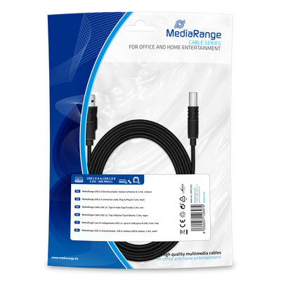 MediaRange USB 2.0 connection cable, plug A to plug B, 5.0m