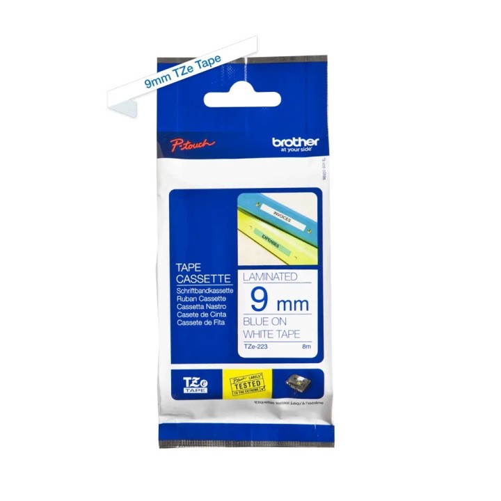 TZE223 9mm Blue On White Tape BROTHER P-TOUCH TAPE
