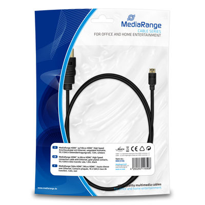 MediaRange HDMI™ to Micro HDMI™ High Speed connection cable with Ethernet, gold-plated contacts, 10.2 Gbit/s data transfer rate