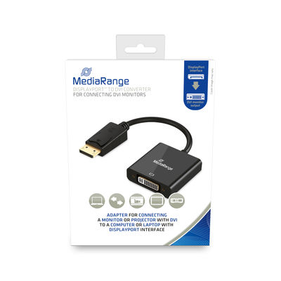 MediaRange DisplayPort™ to DVI converter, gold-plated, DVI-I socket (24+5 Pin)/DP plug, 15cm