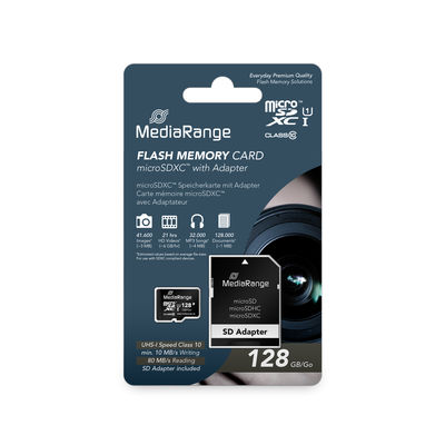 MediaRange microSDXC™ memory card, UHS-1 | Class 10, with SD adapter, 128GB