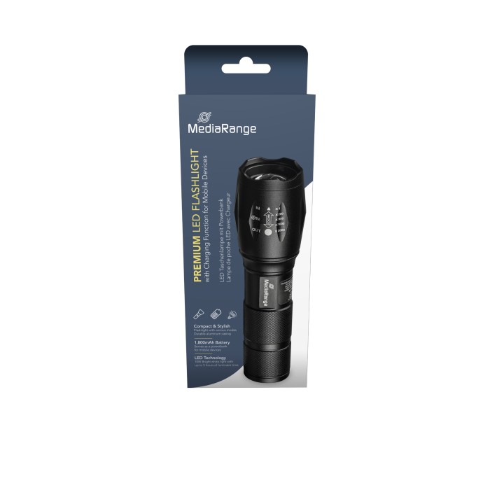 MediaRange LED flashlight with powerbank, 1.800mAh battery